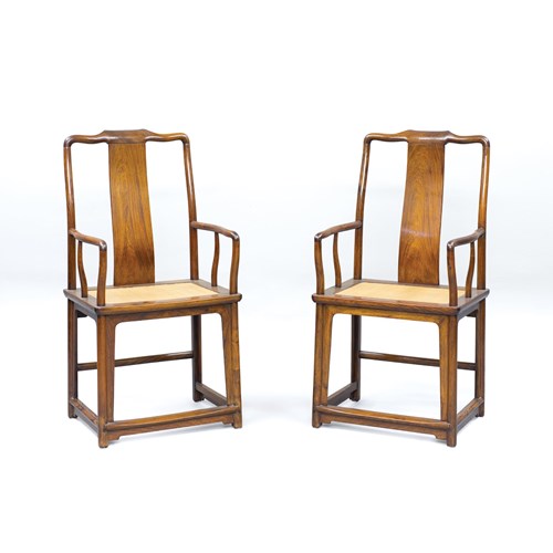 A pair of Huanghuali Wood High Back Armchairs
